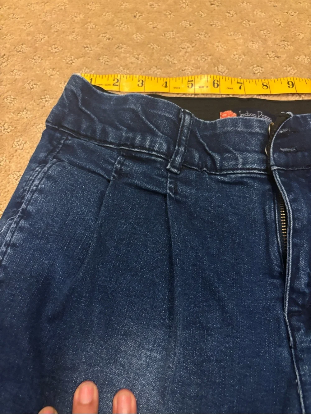 Indigo Poppy Women's 80’s pleated pull up Waistband dark blu bootcut sz 8P